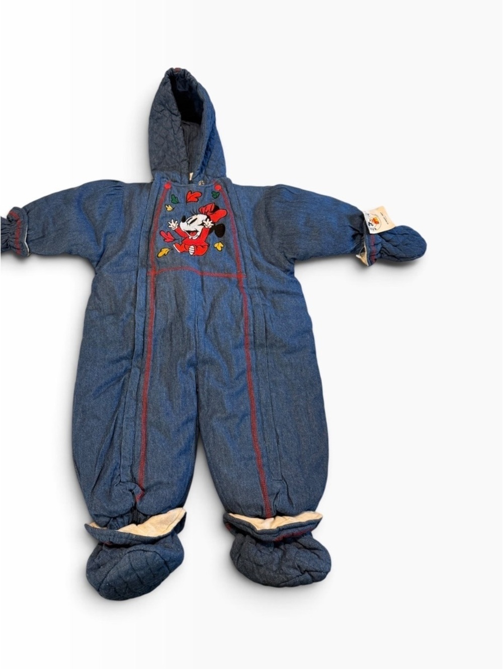 Vintage 90s Disney baby mickey & co. Minnie Mouse denim blue baby snowsuit 18m